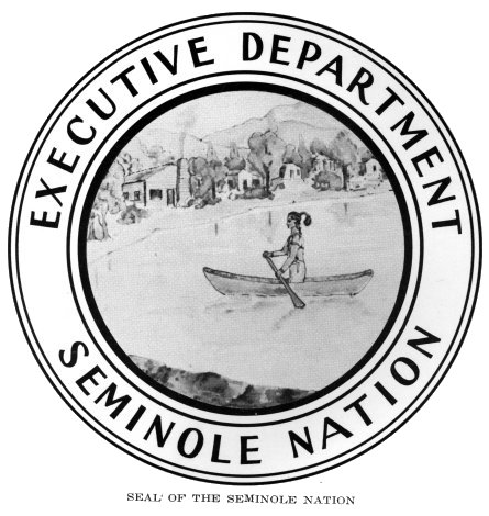 Seminole Nation of Oklahoma Logo of a man in a canoe on water. It says:
EXECUTIVE DEPARTMENT
SEMINOLE NATION